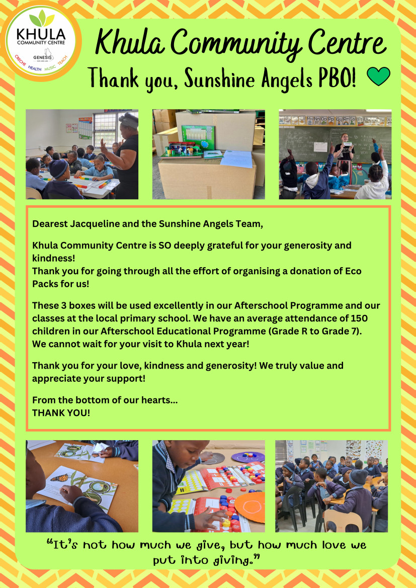 Thank You Letter from Khula Community Centre